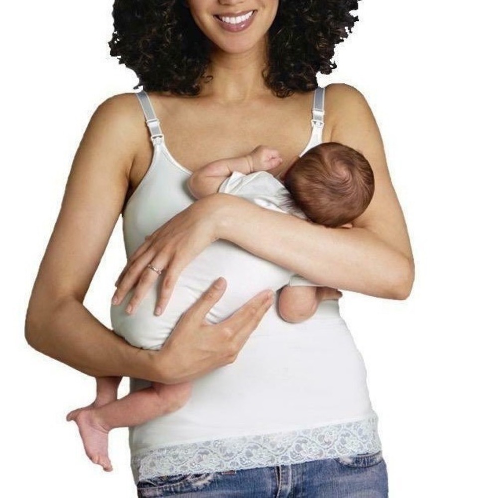 Glamourmom Nursing Bra Top with Lace  White SIZE SMALL‎